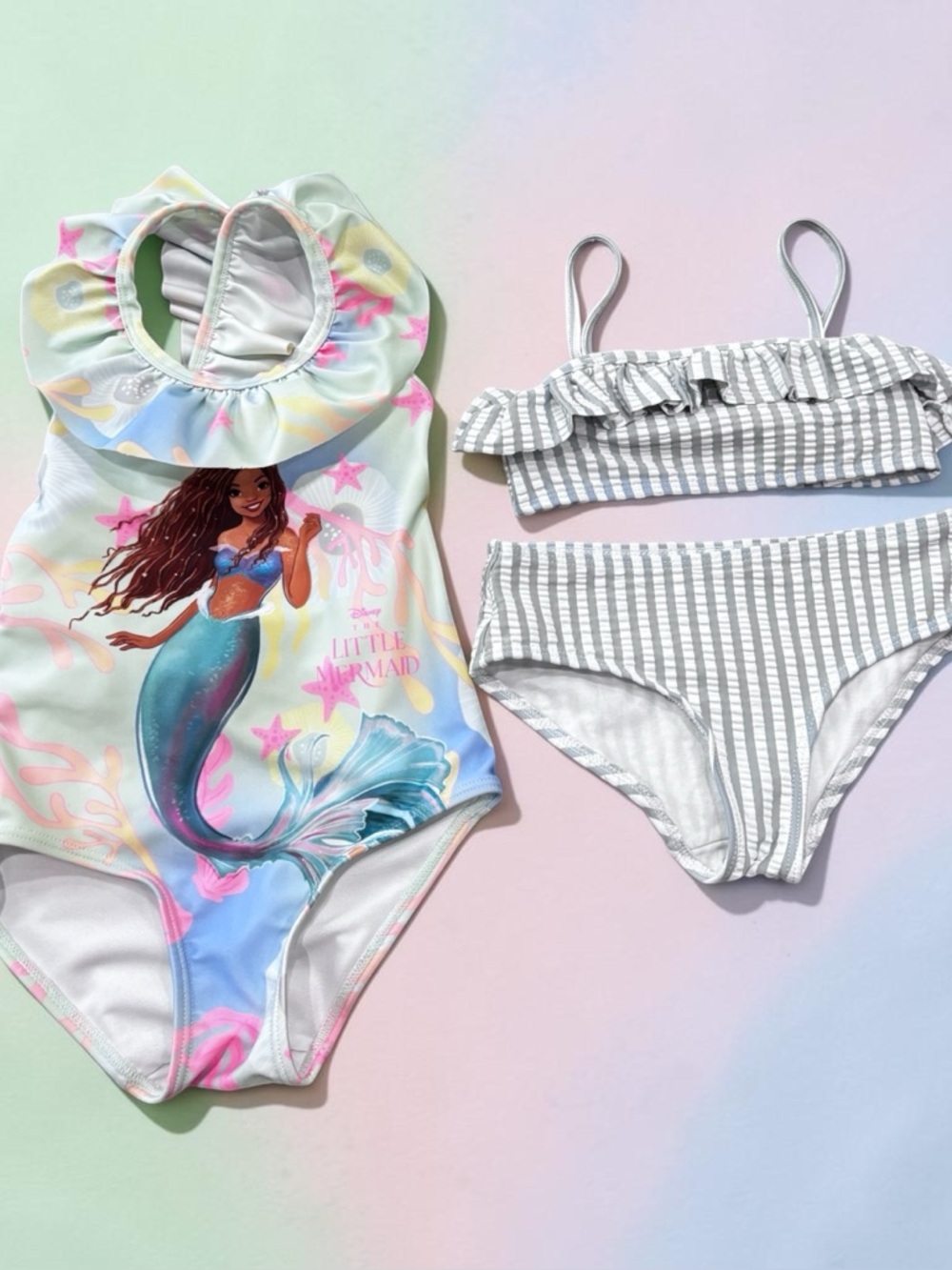 H&M Kids Little Mermaid Swimsuit & Striped Bikini Set - Size 3/4T - 2pc Bundle
